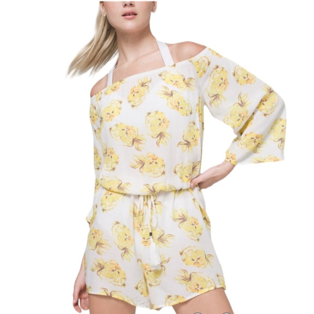 White House Black Market Yellow Floral Off-Shoulder Swim Coverup Romper